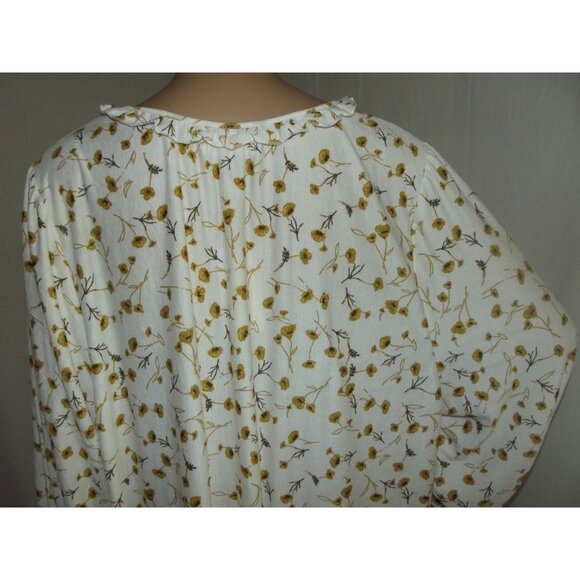 Melloday Blouse Womens Size 2X White Gold Floral Print Ruffle V-neck textured - Picture 10 of 12